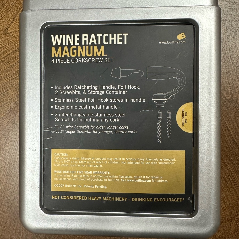 BUILT WINE RATCHET MAGNUM 4-PIECE Corkscrew SET With Interchangeable Screwbits - Picture 3 of 5